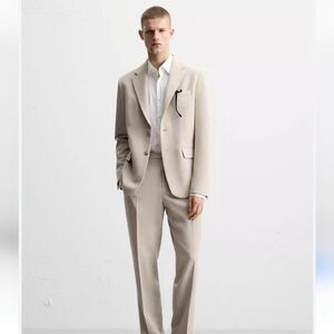 Zara Mens Texture Cream Slim Button Suit Coat Size 40R